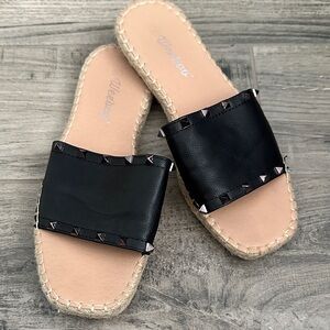 Weeboo Black Studded jute slides 8.5